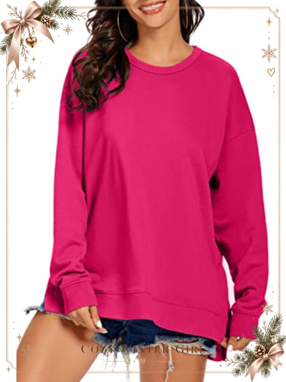 Women's Oversized Loose Fit Sweatshirt Long Sleeve Round Neck Casual Knit